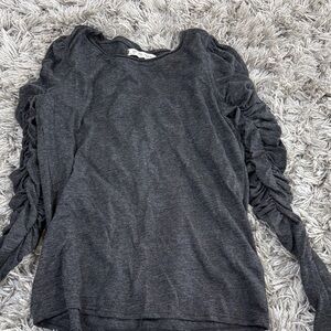 Free People Super Soft Gray Ruched Sleeve Top